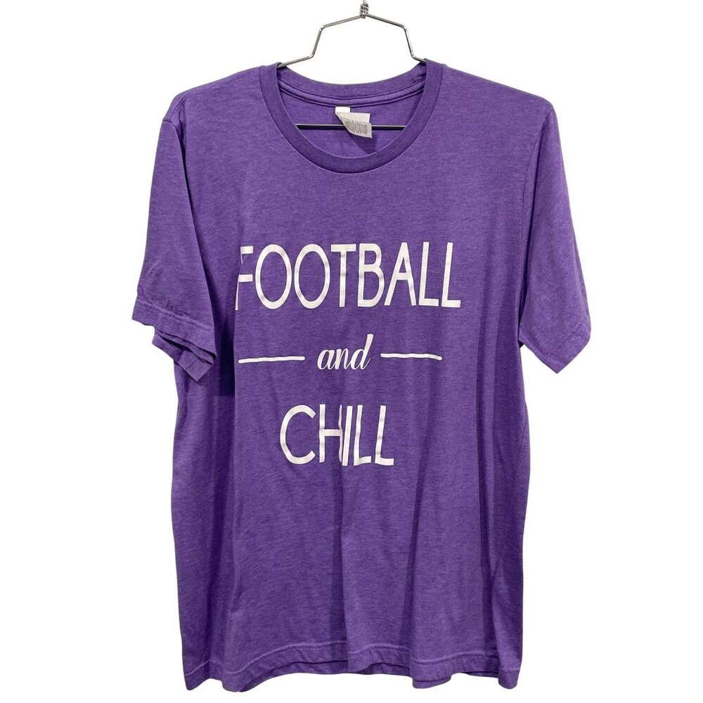 Bella + Canvas Football And Chill Graphic T Shirt Womens L Crewneck Short Sleeve